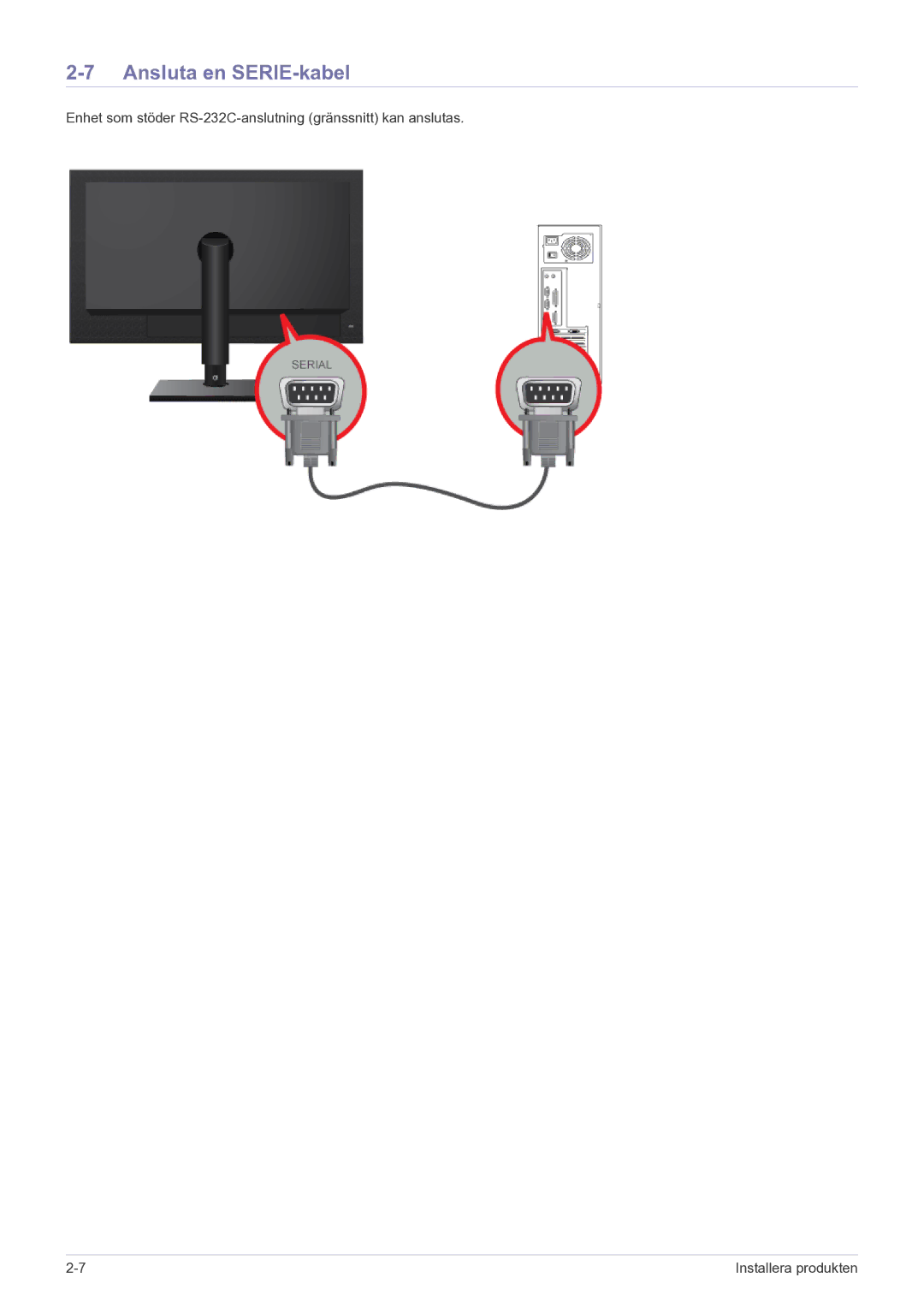 Samsung LF24MGSLBR/EN, LF19MGSLBR/EN manual Ansluta en SERIE-kabel 