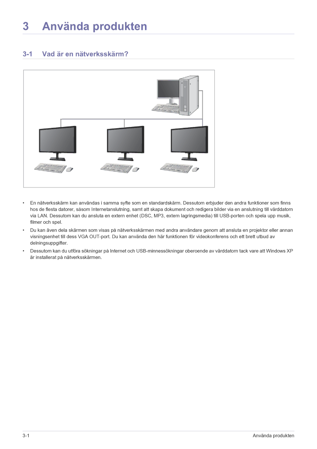 Samsung LF24MGSLBR/EN, LF19MGSLBR/EN manual Använda produkten, Vad är en nätverksskärm? 