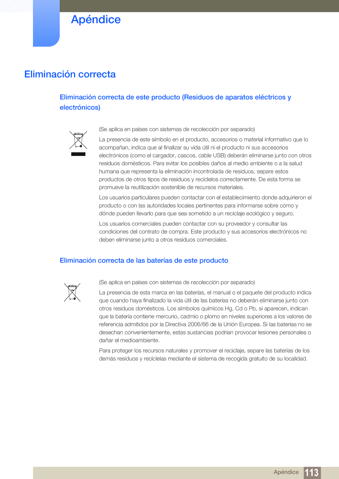 Samsung LF24FN1PFBZXEN, LF24NEBHBNM/EN manual Eliminación correcta de las baterías de este producto 