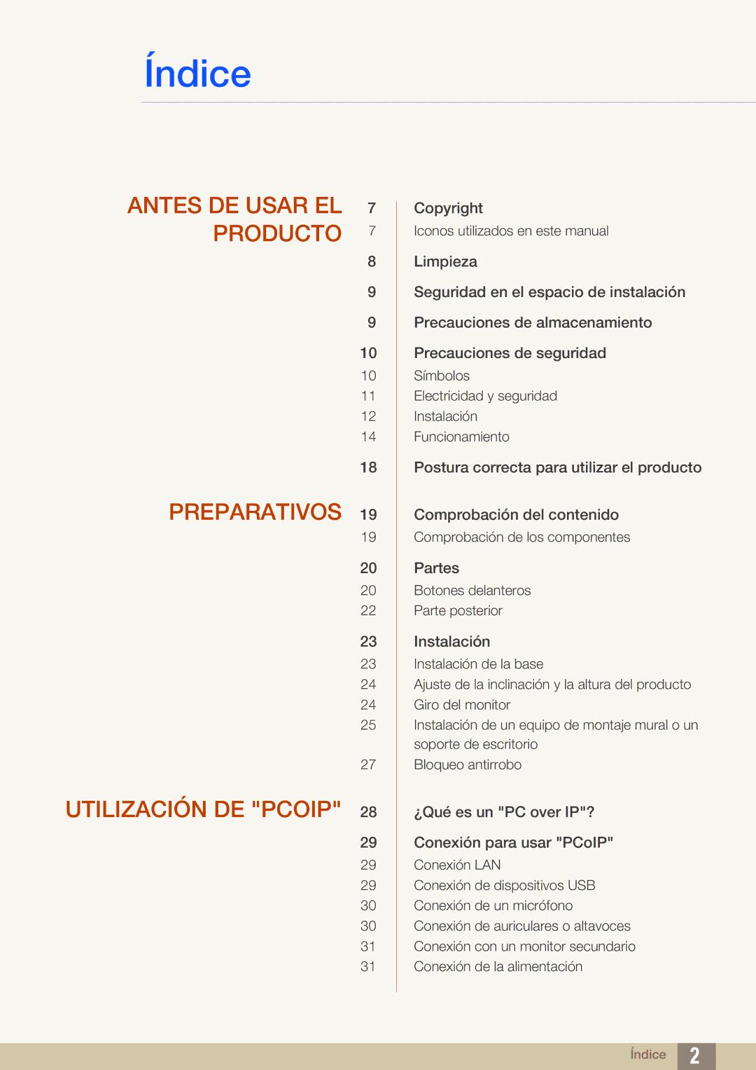 Samsung LF24NEBHBNM/EN, LF24FN1PFBZXEN manual Índice 