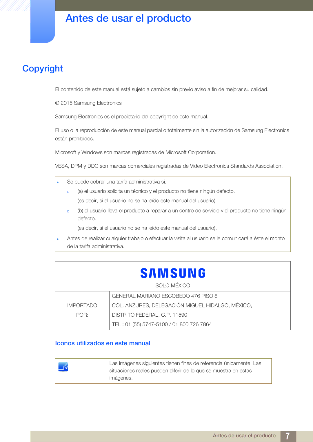 Samsung LF24FN1PFBZXEN, LF24NEBHBNM/EN Antes de usar el producto, Copyright, Iconos utilizados en este manual 