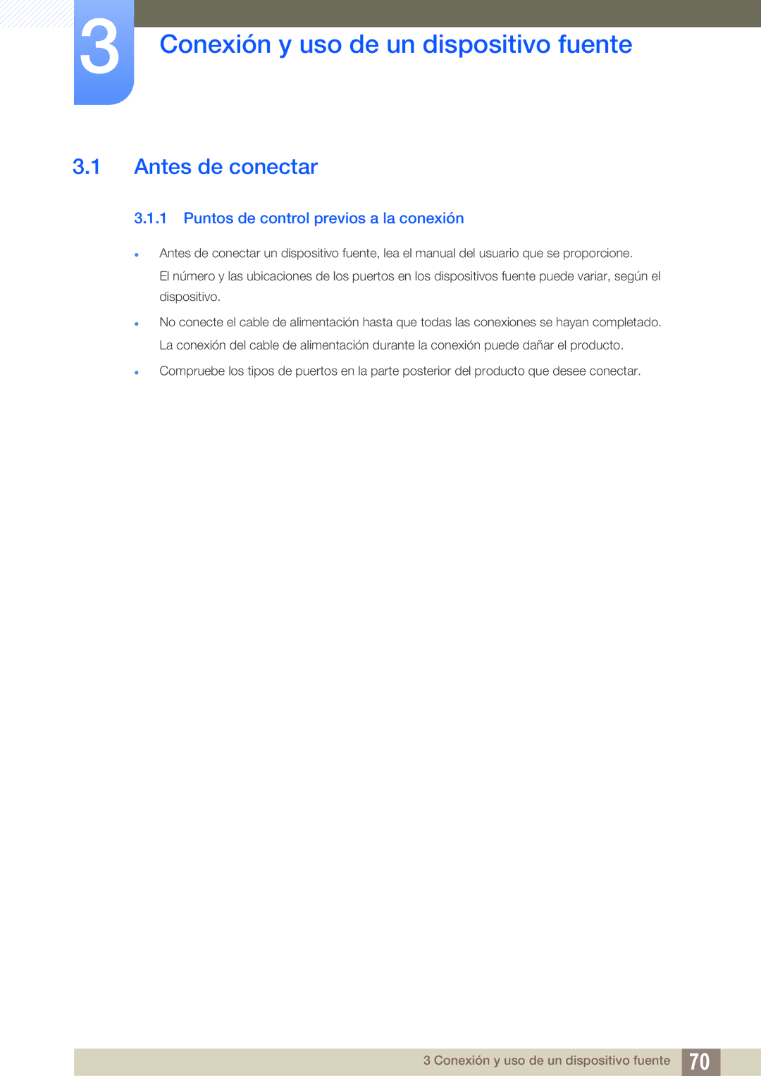 Samsung LF24NEBHBNM/EN Conexión y uso de un dispositivo fuente, Antes de conectar, Puntos de control previos a la conexión 