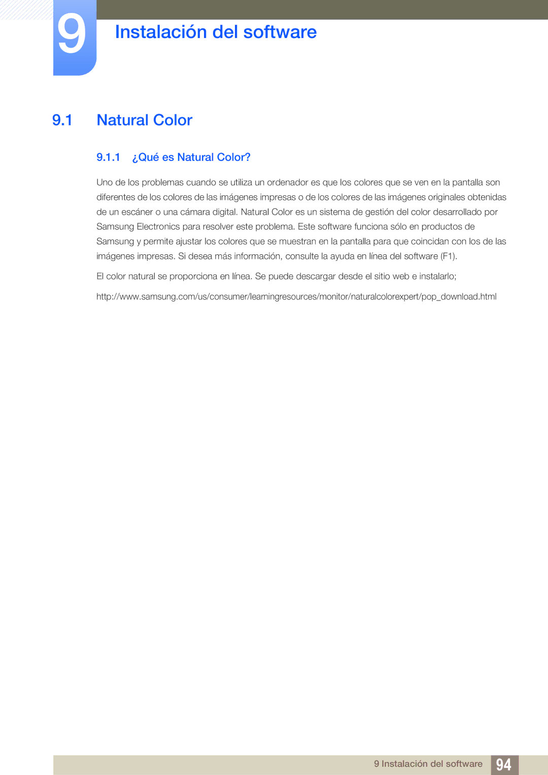 Samsung LF24NEBHBNM/EN, LF24FN1PFBZXEN manual Instalación del software, 1 ¿Qué es Natural Color? 