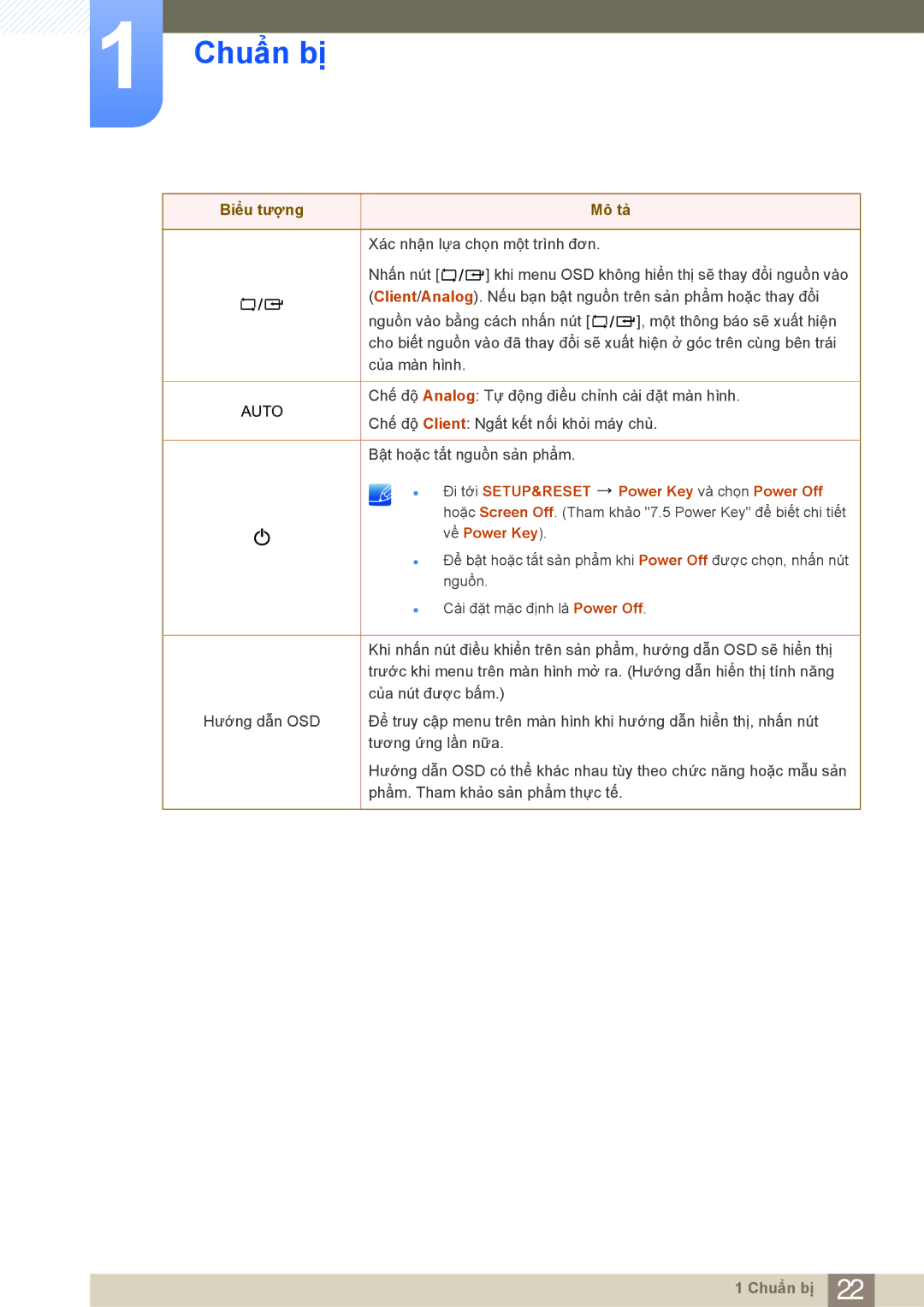 Samsung LF24NEBHBNM/XY, LF19NEBHBNM/XY manual Đi tới SETUP&RESET Power Key và chọn Power Off, Về Power Key 