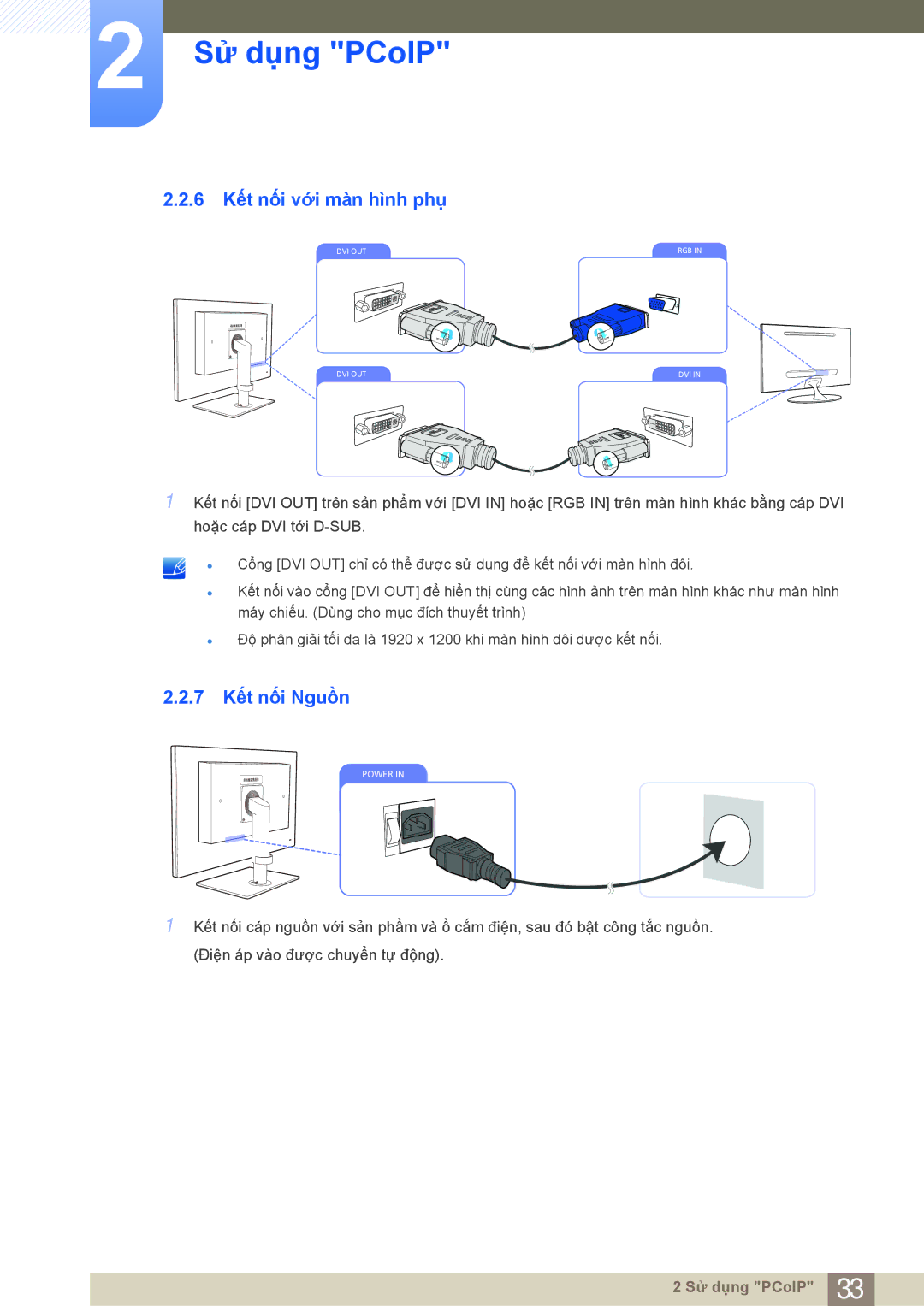 Samsung LF19NEBHBNM/XY, LF24NEBHBNM/XY manual 6 Kết nối với màn hình phụ, 7 Kết nối Nguồn 