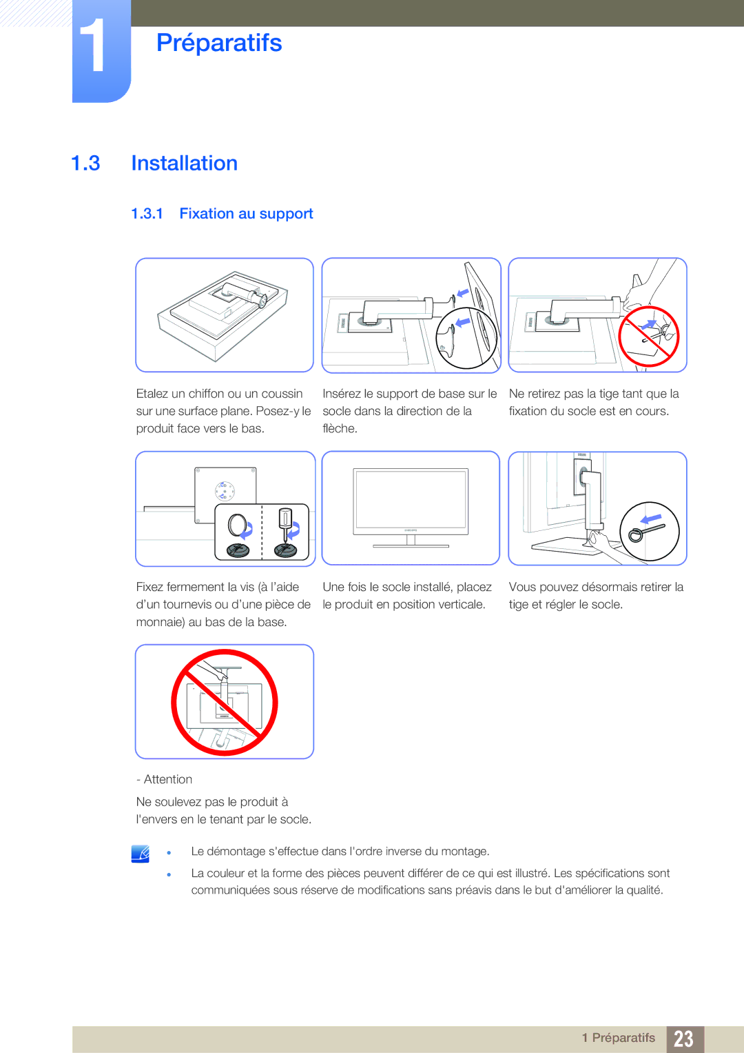 Samsung LF24FN1PFBZXEN, LF24NEBHBNU/EN, LF22NTBHBNM/EN, LF24NEBHBNM/EN, LF22FN1PFBZXEN manual Installation, Fixation au support 