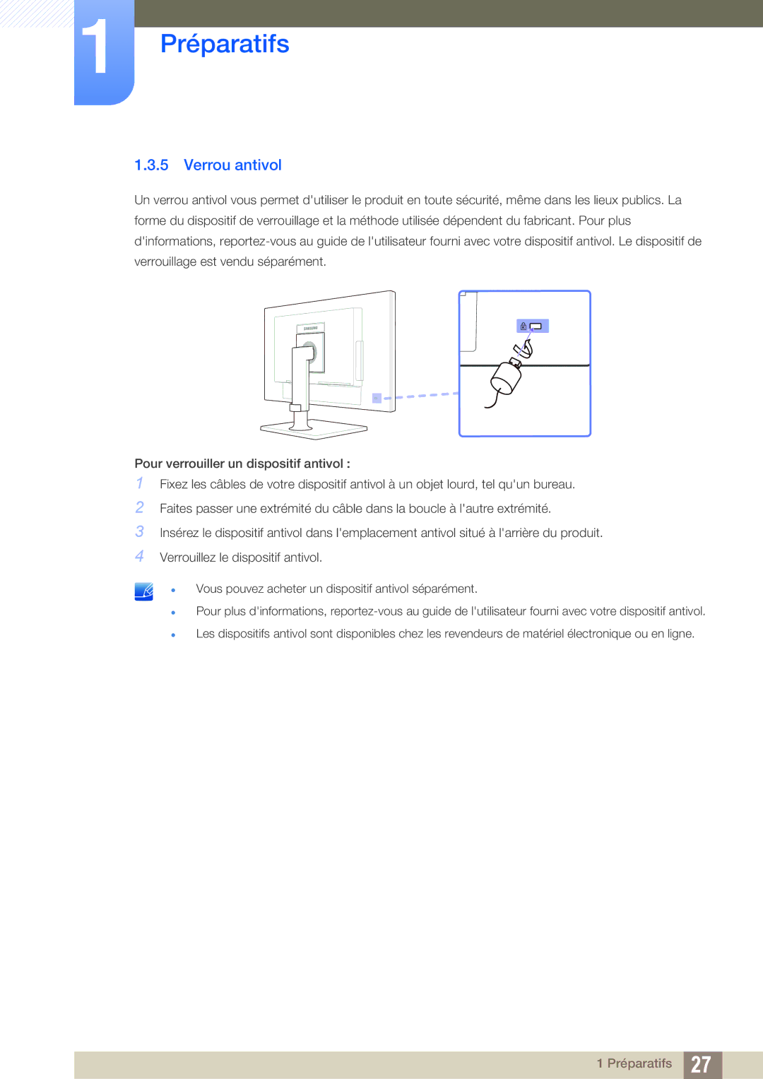 Samsung LF24NEBHBNM/EN, LF24NEBHBNU/EN, LF22NTBHBNM/EN, LF24FN1PFBZXEN, LF22FN1PFBZXEN manual Verrou antivol 