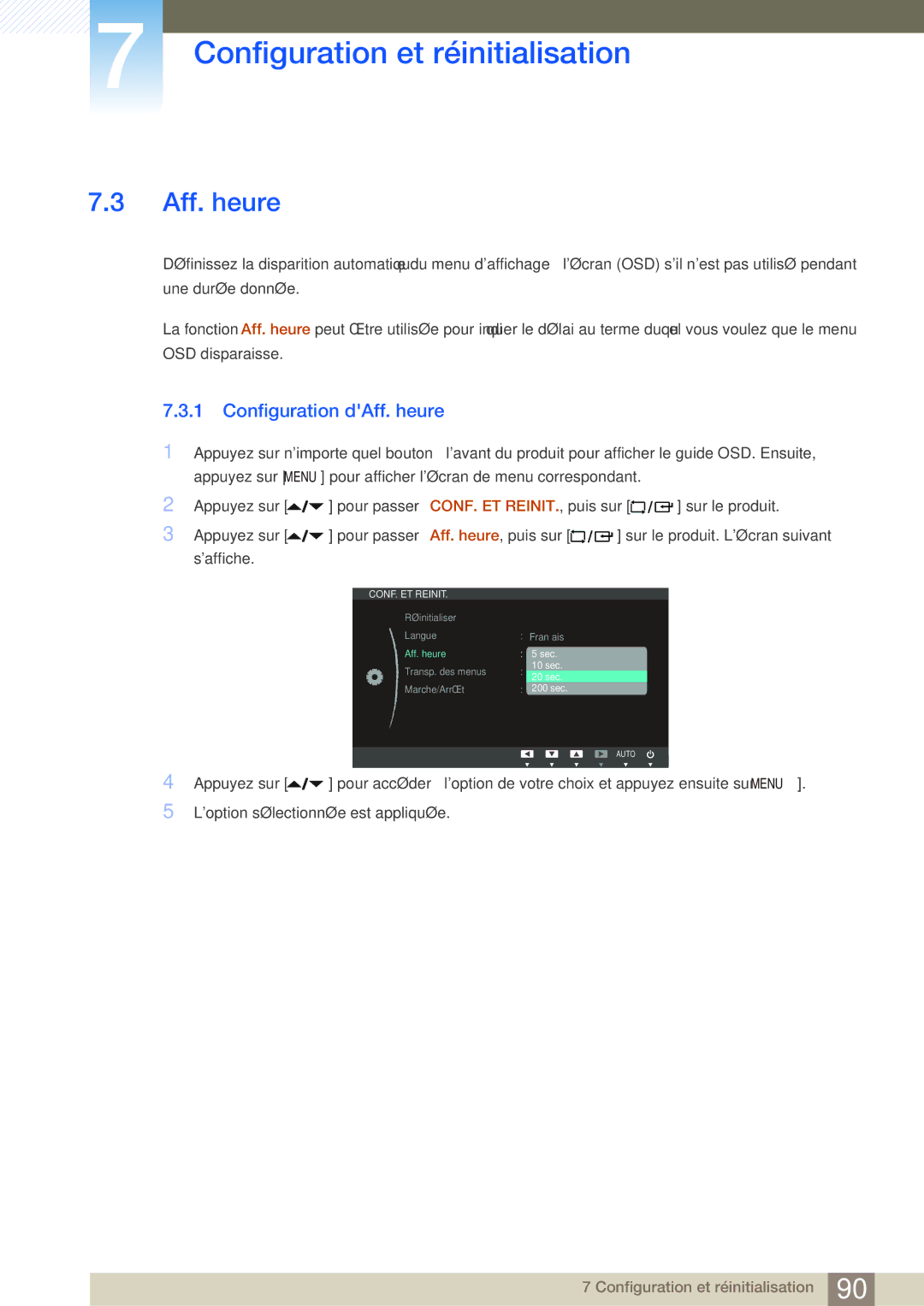 Samsung LF24NEBHBNU/EN, LF22NTBHBNM/EN, LF24NEBHBNM/EN, LF24FN1PFBZXEN, LF22FN1PFBZXEN manual Configuration dAff. heure 