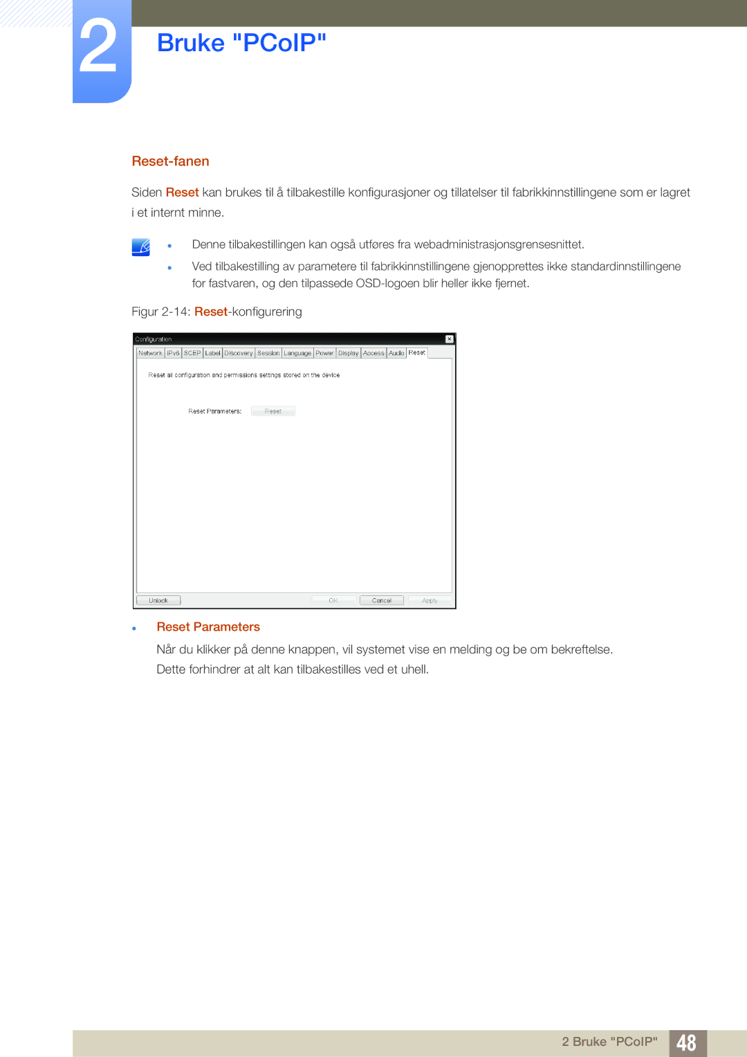 Samsung LF24NEBHBNU/EN, LF22NTBHBNM/EN, LF24NEBHBNM/EN, LF24FN1PFBZXEN manual Reset-fanen,  Reset Parameters 