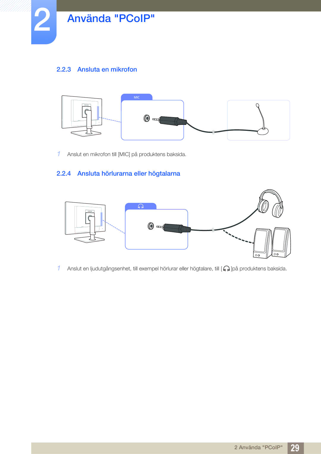 Samsung LF22NTBHBNM/EN, LF24NEBHBNU/EN, LF24NEBHBNM/EN manual Ansluta en mikrofon, Ansluta hörlurarna eller högtalarna 