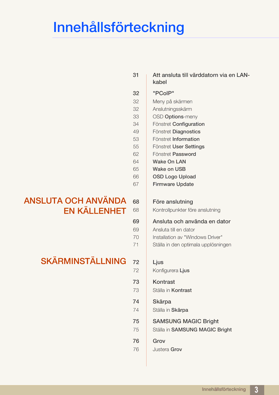 Samsung LF24FN1PFBZXEN, LF24NEBHBNU/EN, LF22NTBHBNM/EN, LF24NEBHBNM/EN Ansluta OCH Använda 68 EN Källenhet Skärminställning 