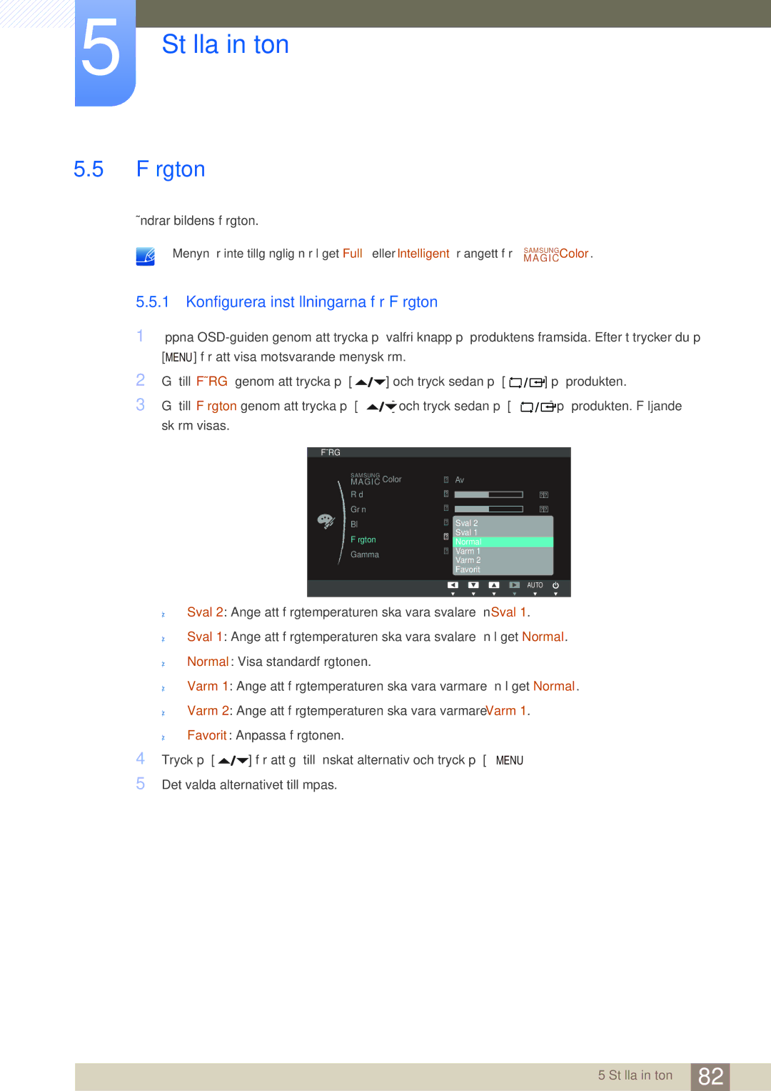 Samsung LF24NEBHBNM/EN, LF24NEBHBNU/EN, LF22NTBHBNM/EN, LF24FN1PFBZXEN manual Konfigurera inställningarna för Färgton 