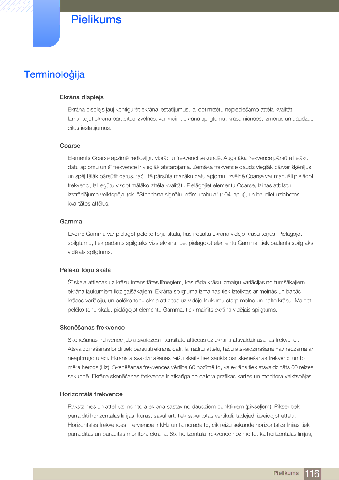 Samsung LF24NEBHBNU/EN, LF24FN1PFBZXEN manual Terminoloģija, Ekrāna displejs 