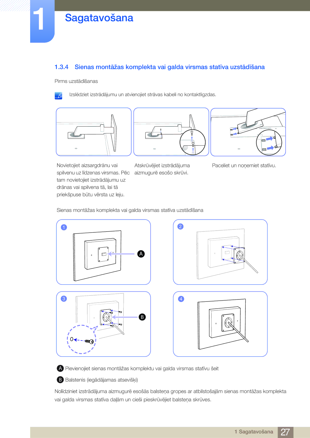 Samsung LF24FN1PFBZXEN, LF24NEBHBNU/EN manual Paceliet un noņemiet statīvu 