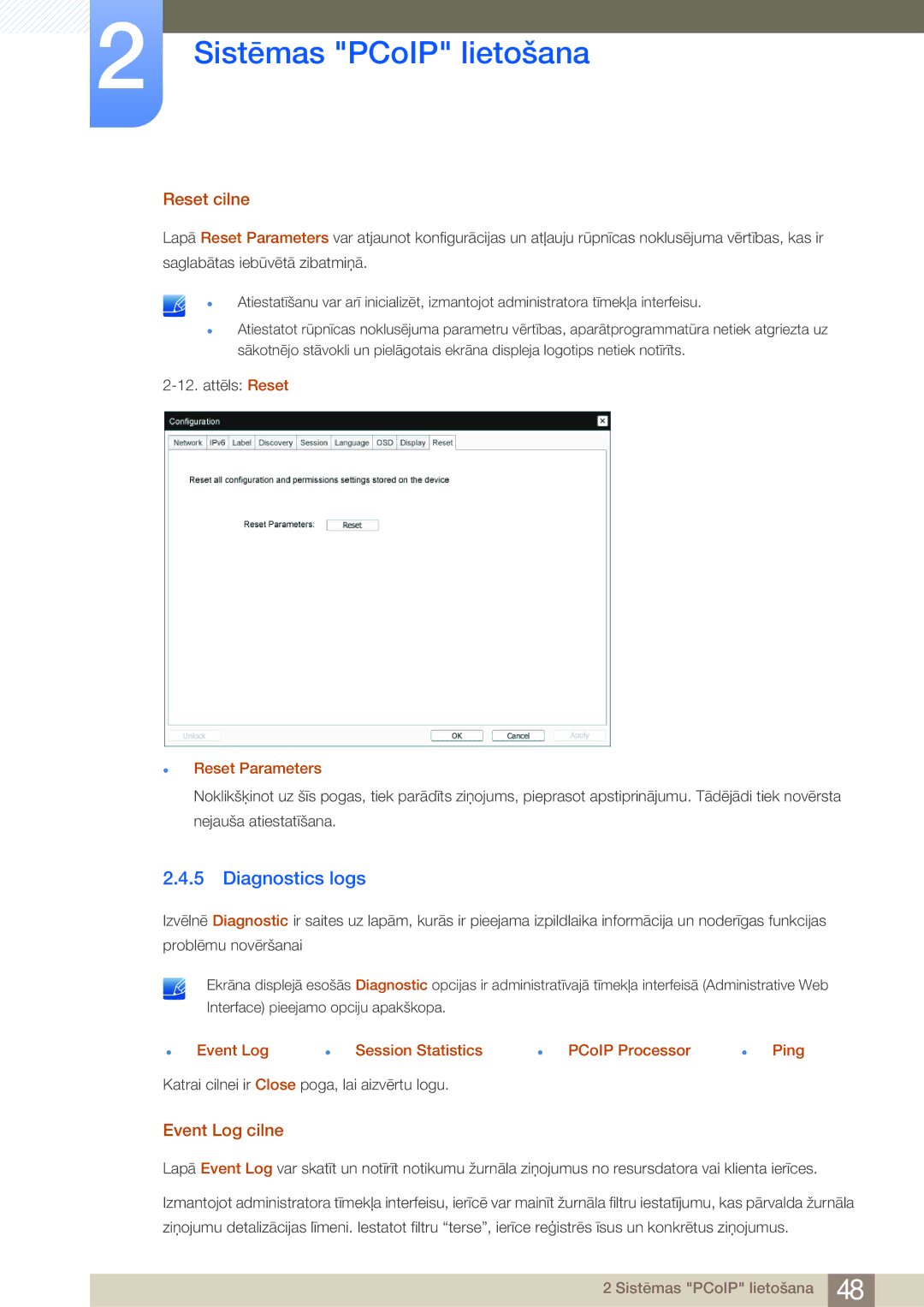 Samsung LF24NEBHBNU/EN, LF24FN1PFBZXEN manual Diagnostics logs, Reset cilne, Event Log cilne 