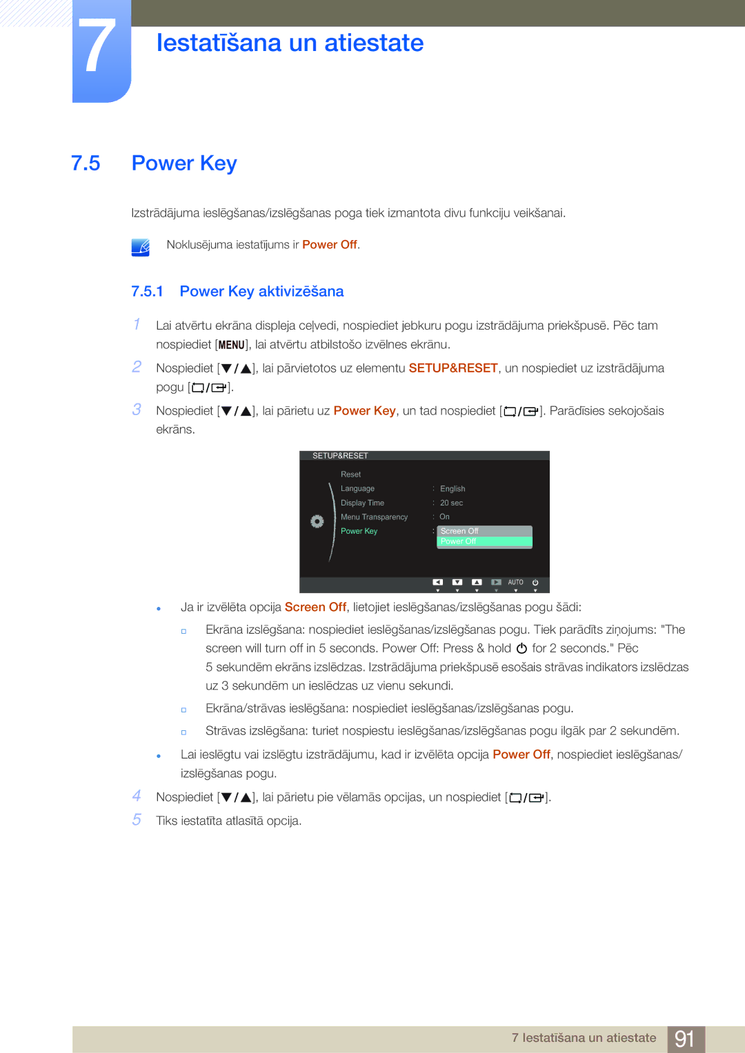 Samsung LF24FN1PFBZXEN, LF24NEBHBNU/EN manual Power Key aktivizēšana 