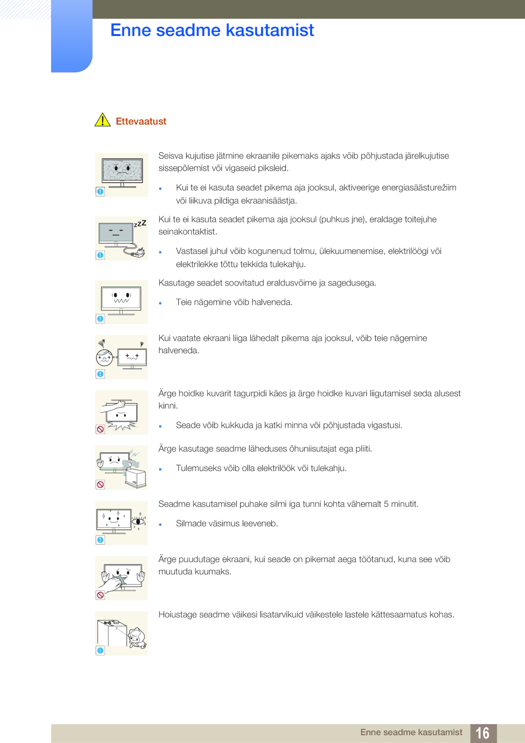 Samsung LF24NEBHBNU/EN, LF24FN1PFBZXEN manual Ettevaatust 