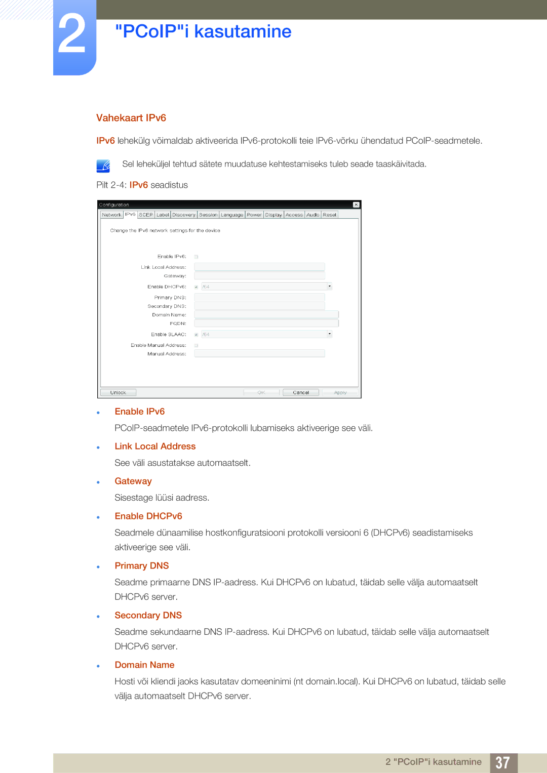 Samsung LF24FN1PFBZXEN, LF24NEBHBNU/EN manual Vahekaart IPv6 