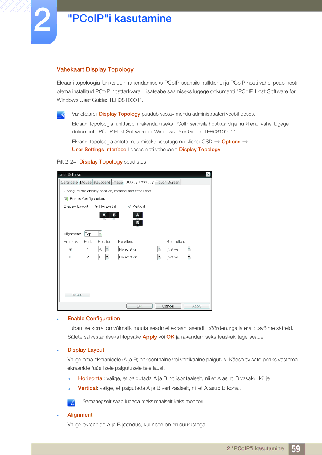 Samsung LF24FN1PFBZXEN, LF24NEBHBNU/EN Vahekaart Display Topology,  Enable Configuration,  Display Layout,  Alignment 