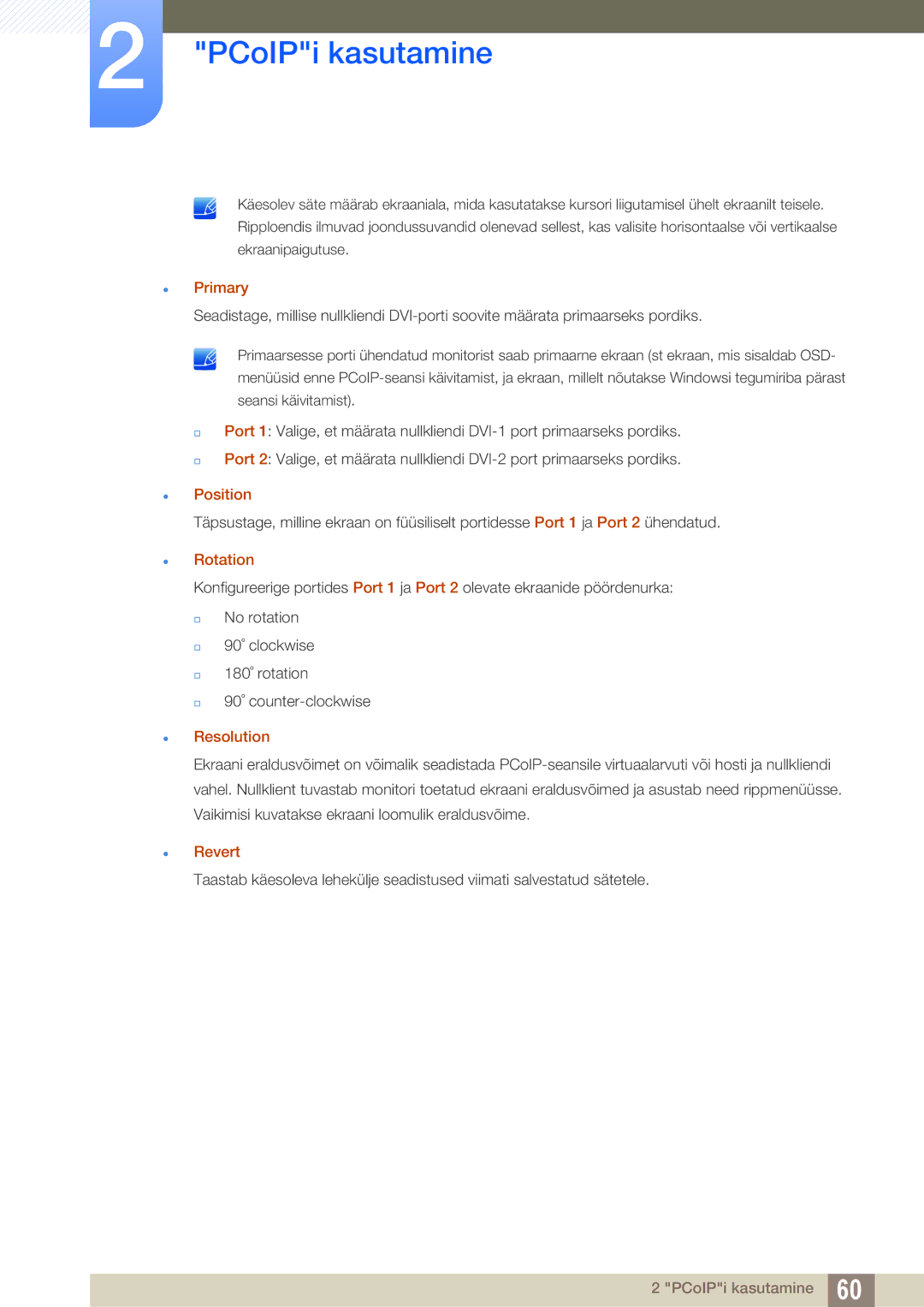 Samsung LF24NEBHBNU/EN, LF24FN1PFBZXEN manual  Primary,  Position,  Rotation,  Resolution,  Revert 