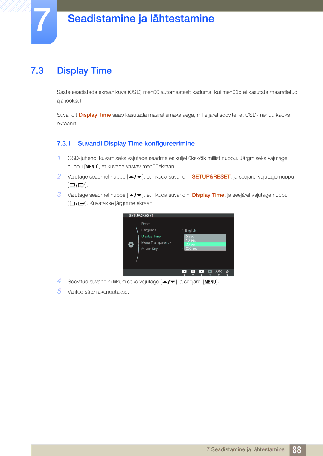 Samsung LF24NEBHBNU/EN, LF24FN1PFBZXEN manual Suvandi Display Time konfigureerimine 