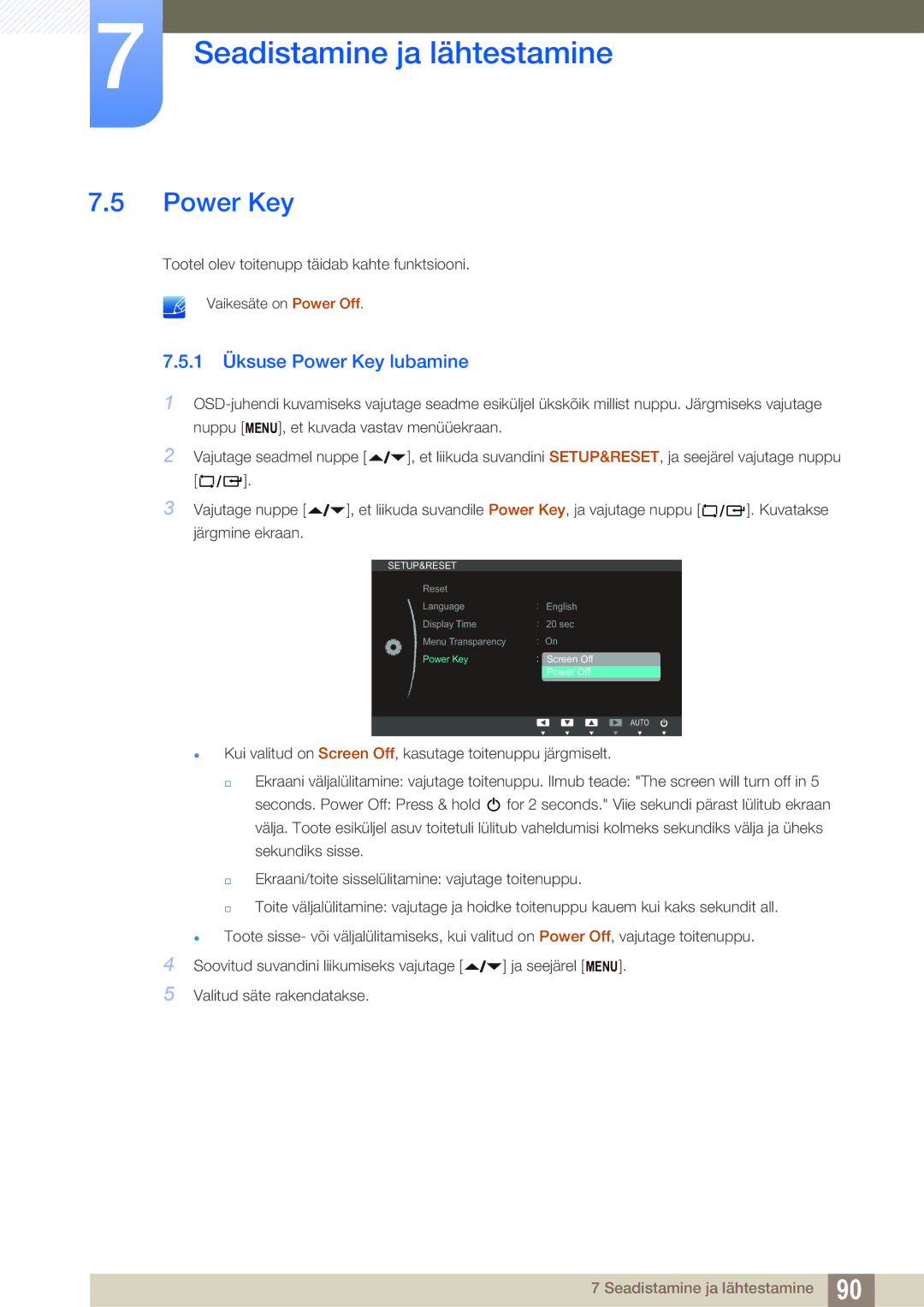 Samsung LF24NEBHBNU/EN, LF24FN1PFBZXEN manual 1 Üksuse Power Key lubamine 