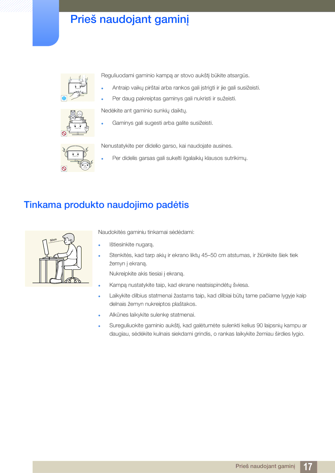 Samsung LF24FN1PFBZXEN, LF24NEBHBNU/EN manual Tinkama produkto naudojimo padėtis 