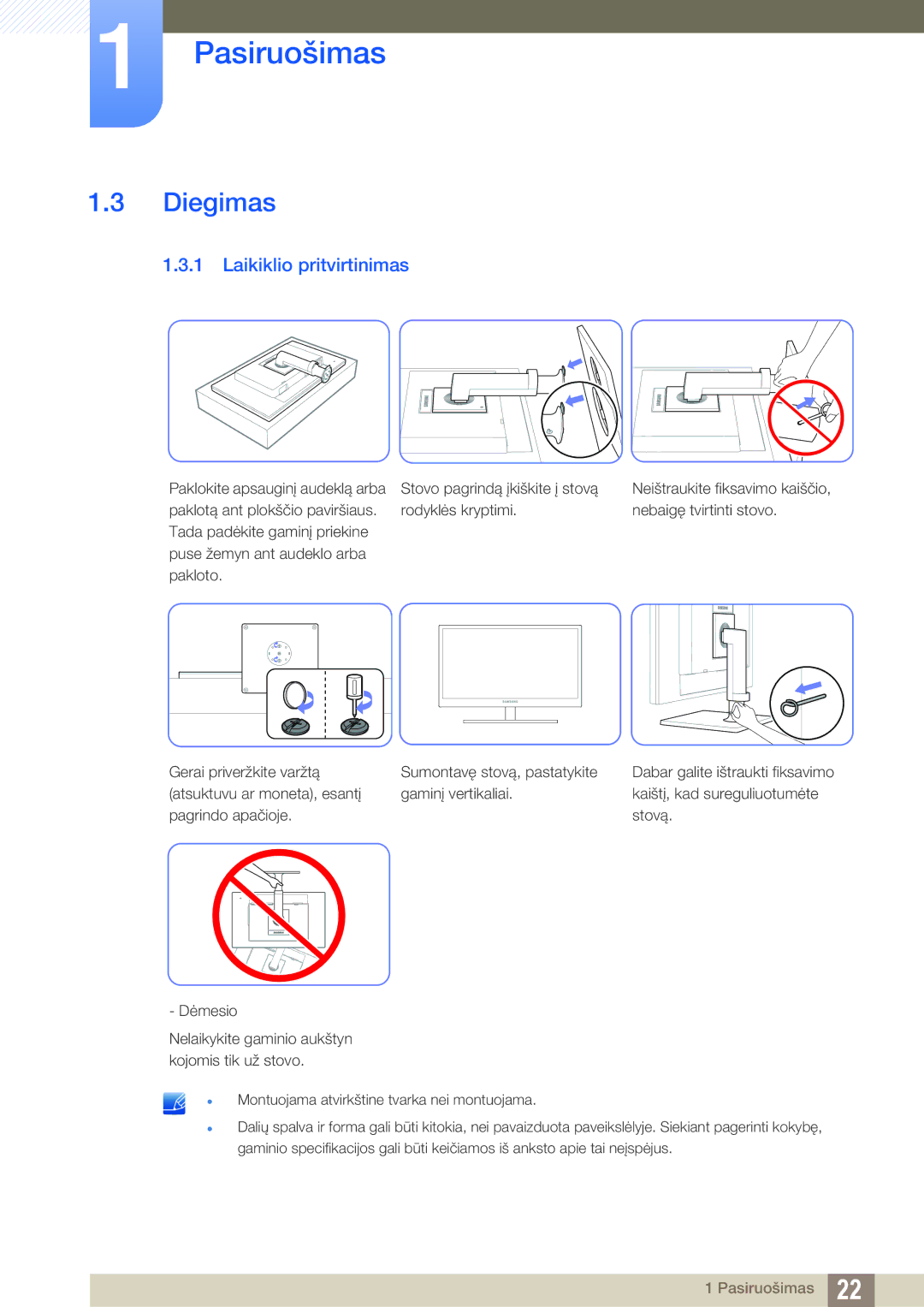 Samsung LF24NEBHBNU/EN, LF24FN1PFBZXEN manual Diegimas, Laikiklio pritvirtinimas 