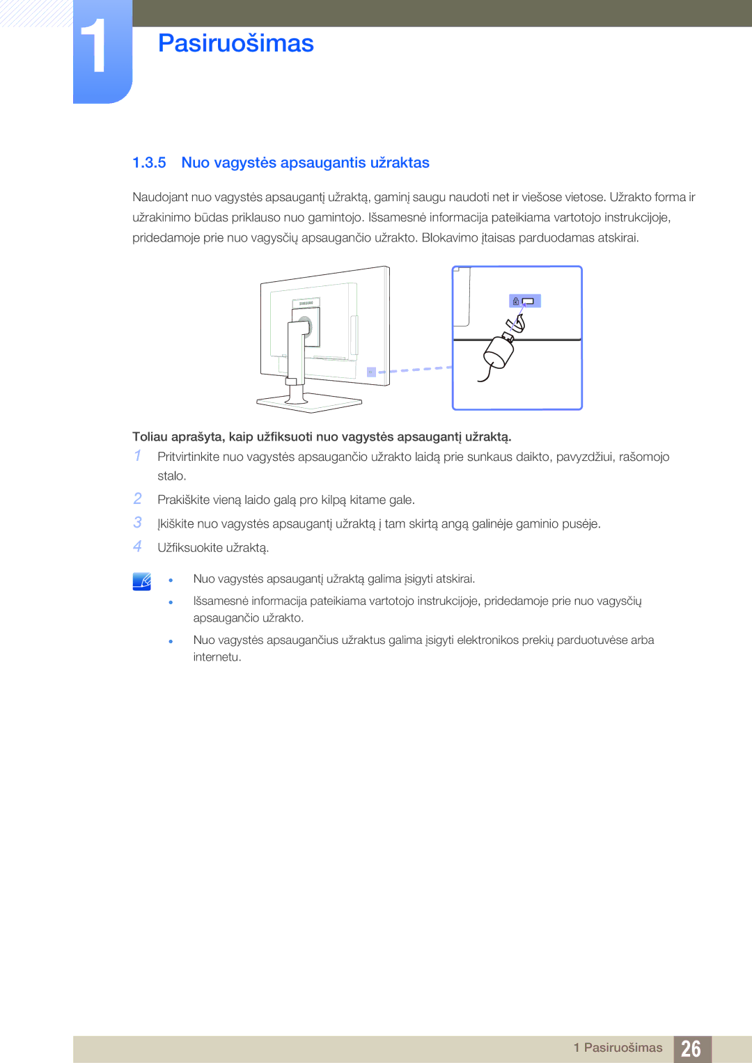 Samsung LF24NEBHBNU/EN, LF24FN1PFBZXEN manual Nuo vagystės apsaugantis užraktas 