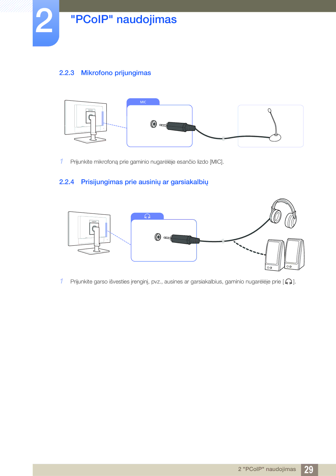 Samsung LF24FN1PFBZXEN, LF24NEBHBNU/EN manual Mikrofono prijungimas, Prisijungimas prie ausinių ar garsiakalbių 