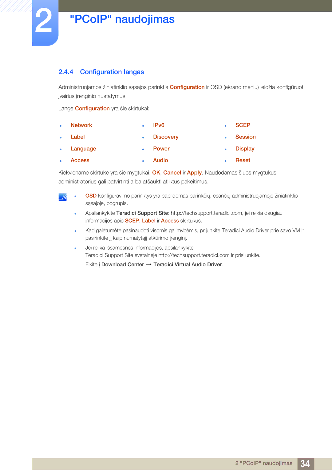 Samsung LF24NEBHBNU/EN, LF24FN1PFBZXEN manual Configuration langas, Network Label Language Access IPv6 Discovery Power Audio 