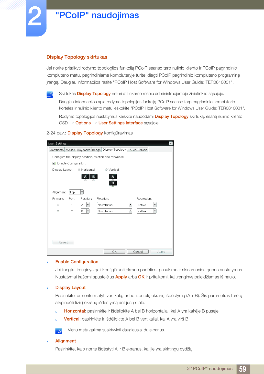 Samsung LF24FN1PFBZXEN, LF24NEBHBNU/EN Display Topology skirtukas,  Enable Configuration,  Display Layout,  Alignment 