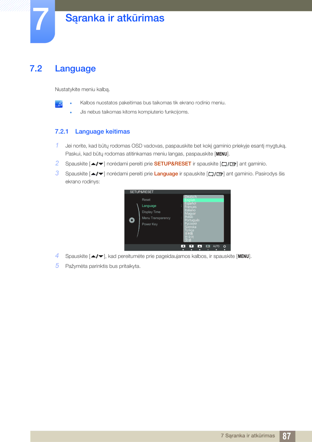 Samsung LF24FN1PFBZXEN, LF24NEBHBNU/EN manual Language keitimas 