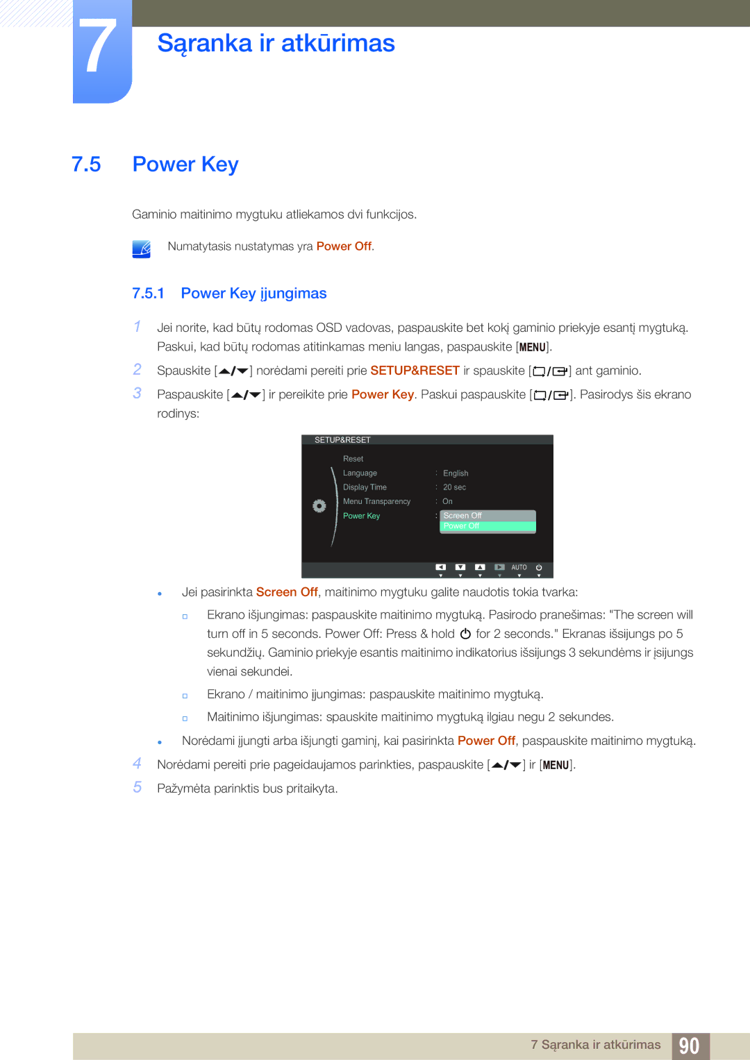 Samsung LF24NEBHBNU/EN, LF24FN1PFBZXEN manual Power Key įjungimas 