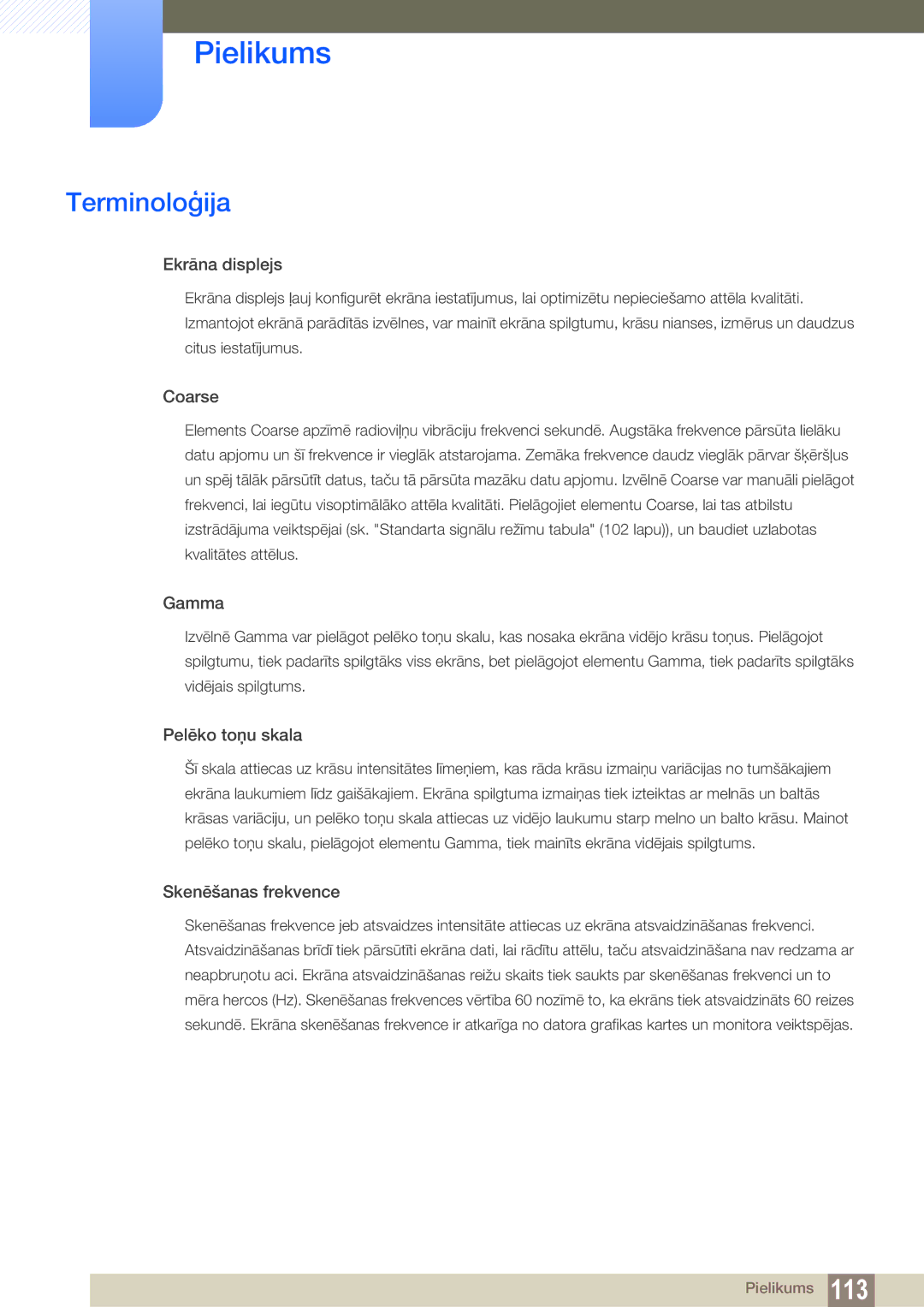 Samsung LF24FN1PFBZXEN, LF24NEBHBNU/EN manual Terminoloģija, Ekrāna displejs 