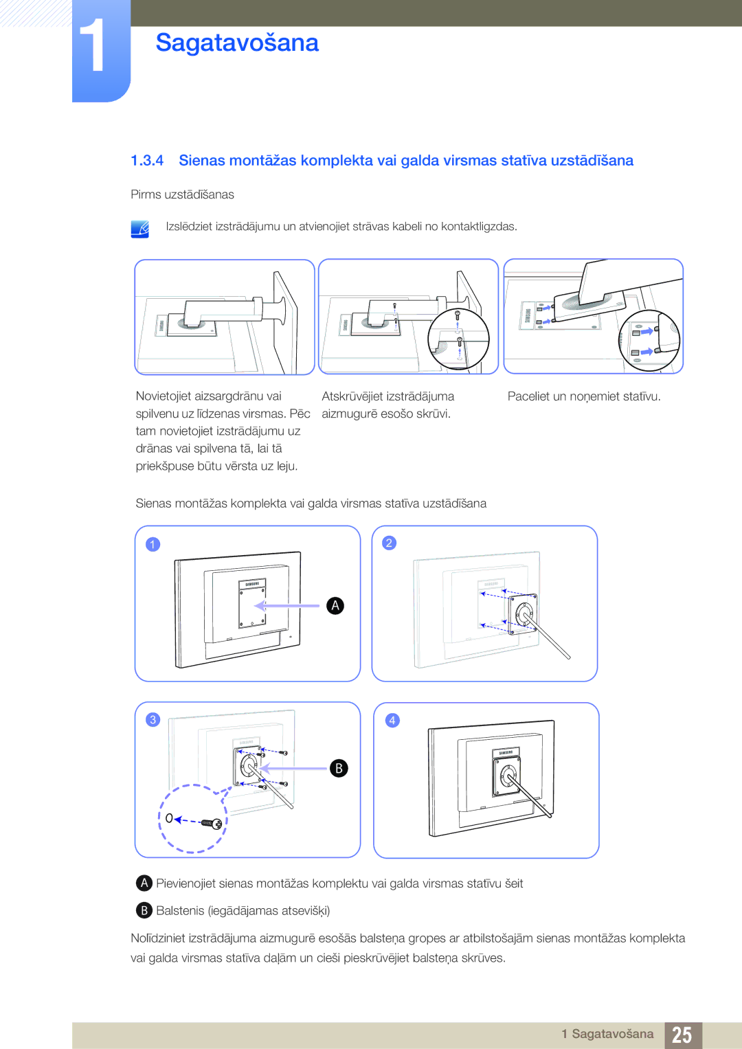 Samsung LF24FN1PFBZXEN, LF24NEBHBNU/EN manual Paceliet un noņemiet statīvu 