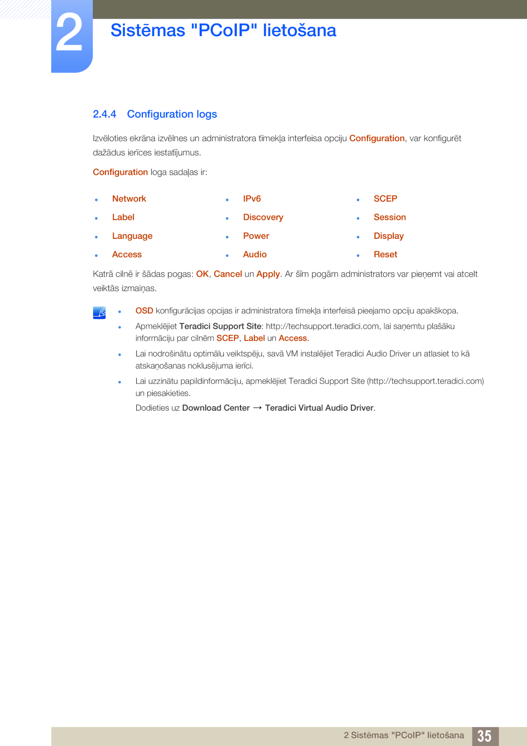 Samsung LF24FN1PFBZXEN Configuration logs, Network Label Language Access IPv6 Discovery Power Audio, Session Display Reset 