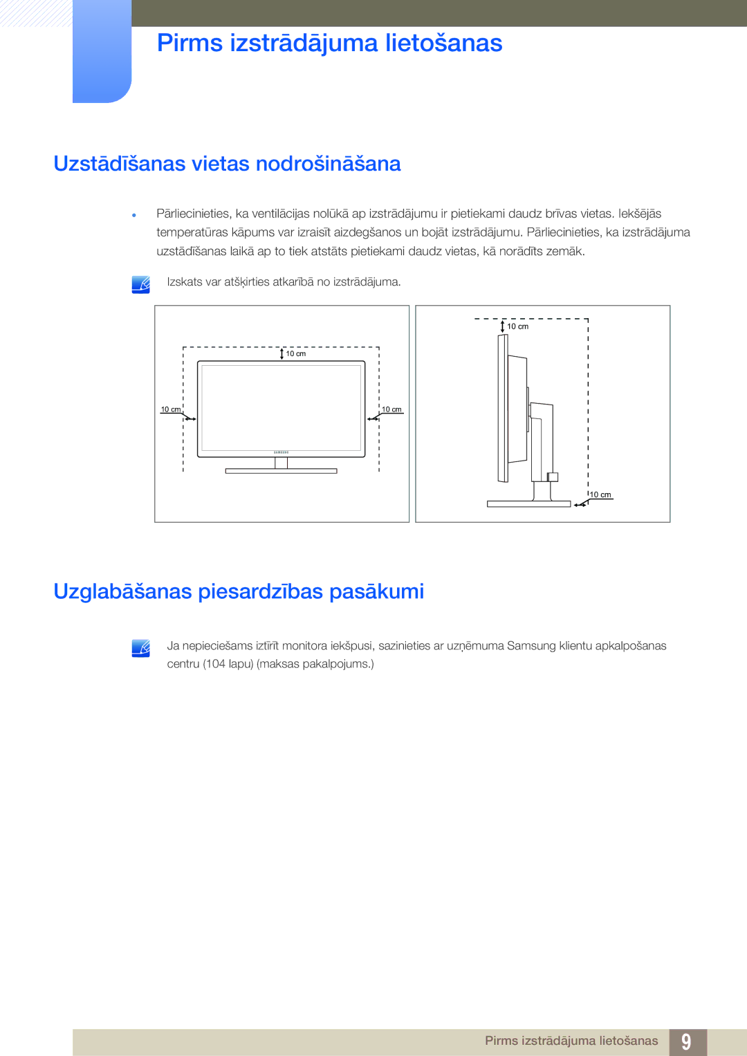 Samsung LF24FN1PFBZXEN, LF24NEBHBNU/EN manual Uzstādīšanas vietas nodrošināšana, Uzglabāšanas piesardzības pasākumi 