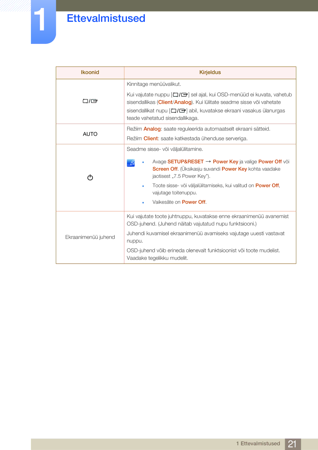 Samsung LF24FN1PFBZXEN, LF24NEBHBNU/EN manual Auto, Avage SETUP&RESET Power Key ja valige Power Off või 