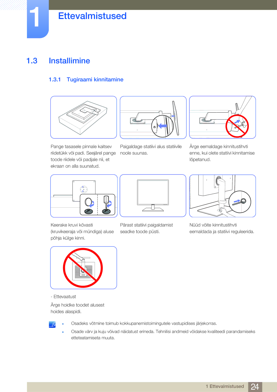 Samsung LF24NEBHBNU/EN, LF24FN1PFBZXEN manual Installimine, Tugiraami kinnitamine 