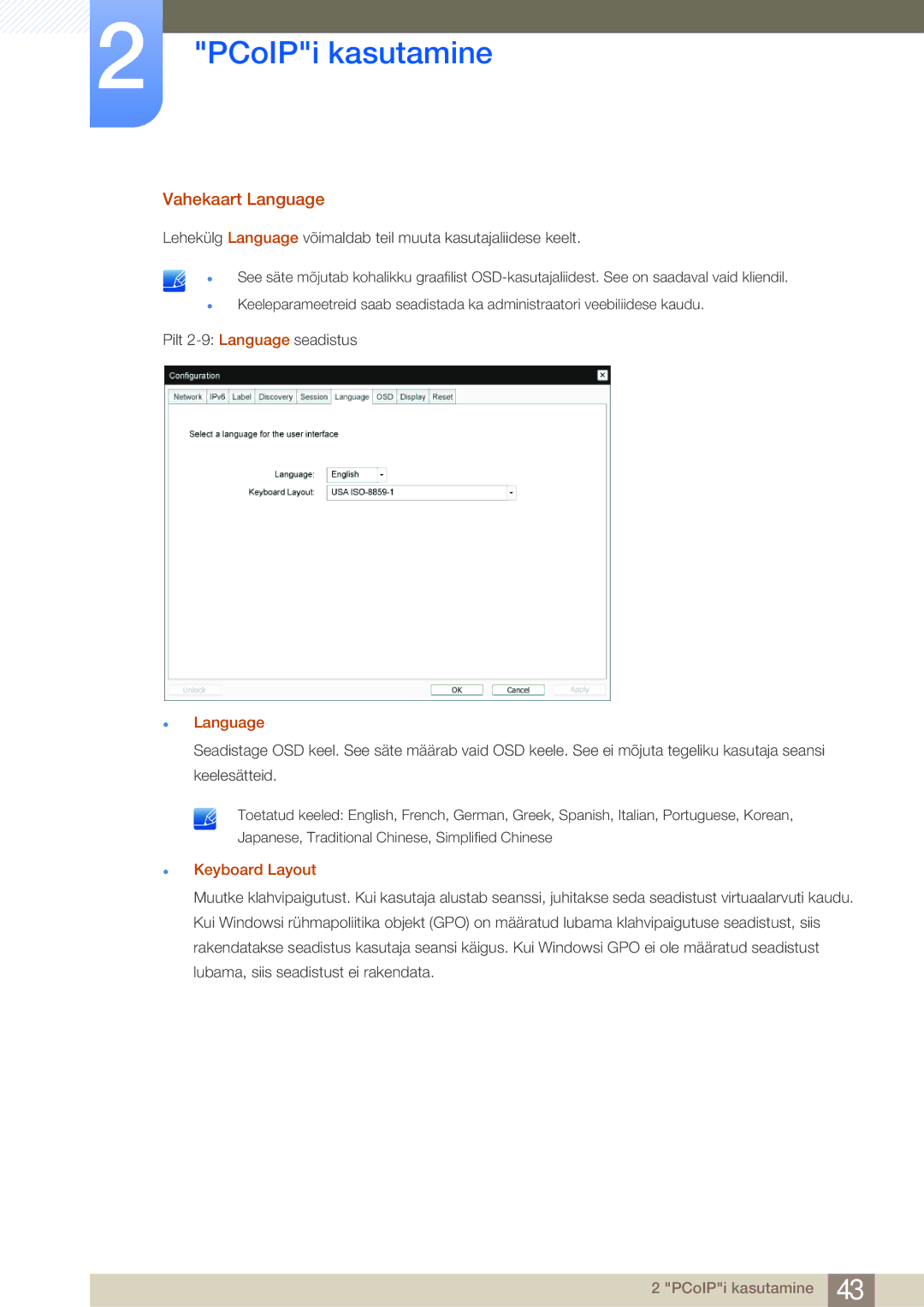 Samsung LF24FN1PFBZXEN, LF24NEBHBNU/EN manual Vahekaart Language, Keyboard Layout 