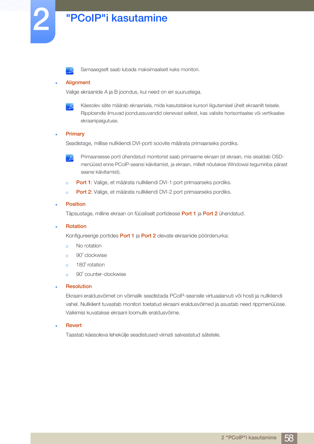 Samsung LF24NEBHBNU/EN, LF24FN1PFBZXEN manual Alignment, Primary, Position, Rotation, Resolution, Revert 