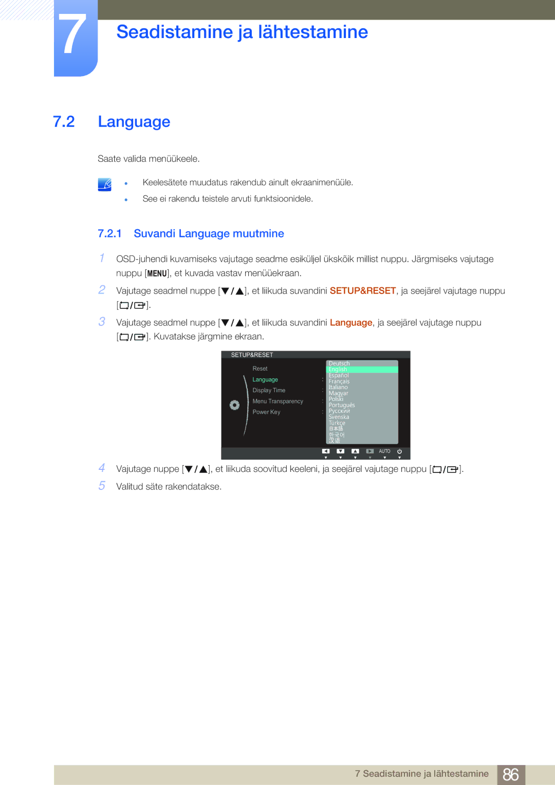 Samsung LF24NEBHBNU/EN, LF24FN1PFBZXEN manual Suvandi Language muutmine 