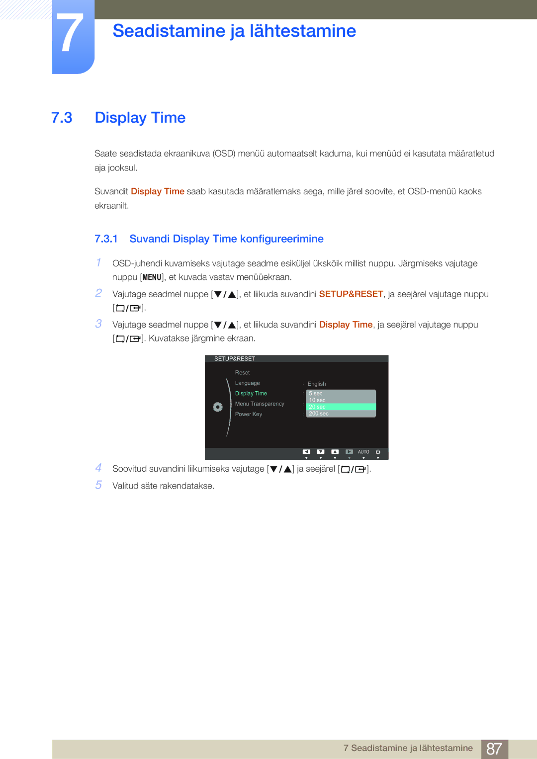 Samsung LF24FN1PFBZXEN, LF24NEBHBNU/EN manual Suvandi Display Time konfigureerimine 