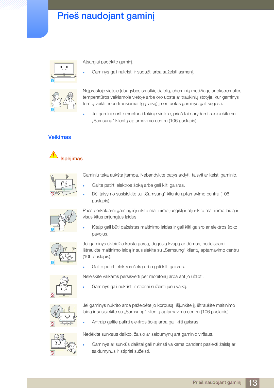 Samsung LF24FN1PFBZXEN, LF24NEBHBNU/EN manual Veikimas, Gaminys gali nukristi ir stipriai sužeisti jūsų vaiką 