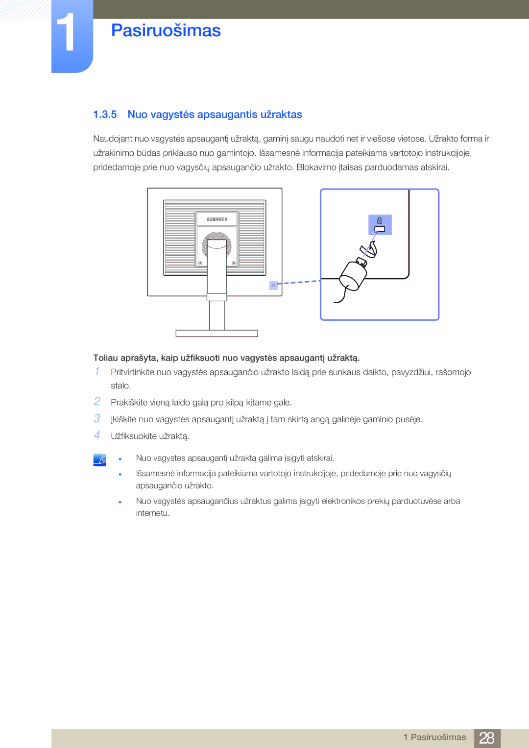 Samsung LF24NEBHBNU/EN, LF24FN1PFBZXEN manual Nuo vagystės apsaugantis užraktas 