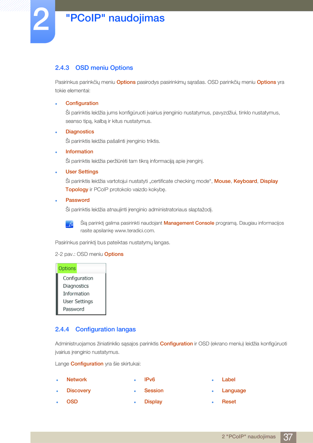 Samsung LF24FN1PFBZXEN, LF24NEBHBNU/EN manual OSD meniu Options, Configuration langas 