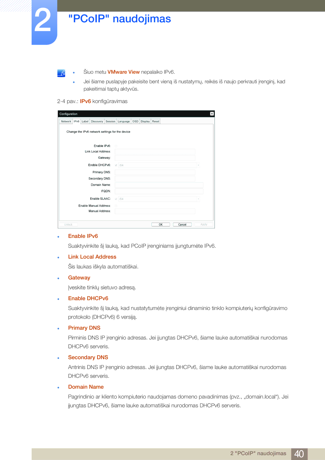 Samsung LF24NEBHBNU/EN, LF24FN1PFBZXEN manual Enable IPv6, Link Local Address, Primary DNS, Secondary DNS 