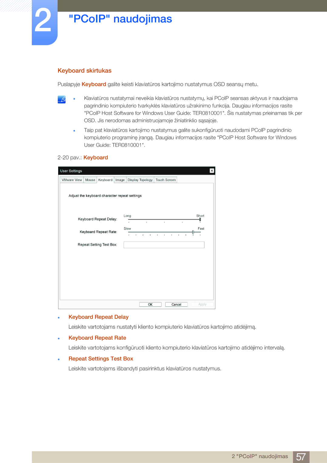 Samsung LF24FN1PFBZXEN, LF24NEBHBNU/EN manual Keyboard skirtukas, Keyboard Repeat Delay 