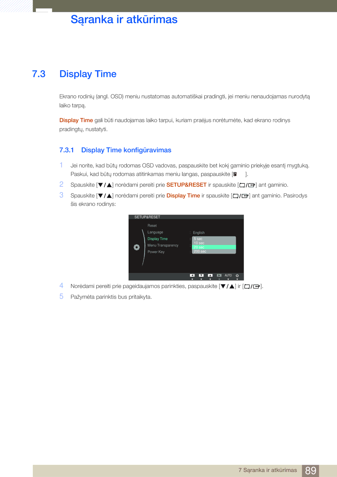 Samsung LF24FN1PFBZXEN, LF24NEBHBNU/EN manual Display Time konfigūravimas 